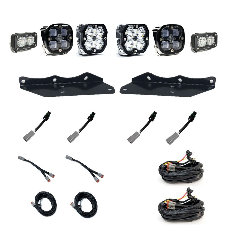 Ford Raptor Fog Light Pocket Kit - Baja Designs - Squadron 2.0 Sport (Spot) + 1.0 SAE + S2 Sport W/C - Clear - `17-`20